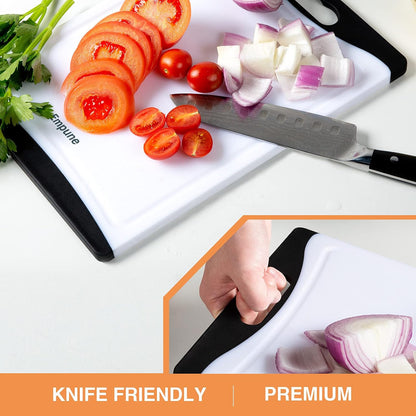 Extra Large Cutting Boards, Plastic Cutting Boards for Kitchen (Set of 4) Cutting Board Set Dishwasher Safe Chopping Board with Juice Grooves Easy-Grip Handles, Grey, Empune