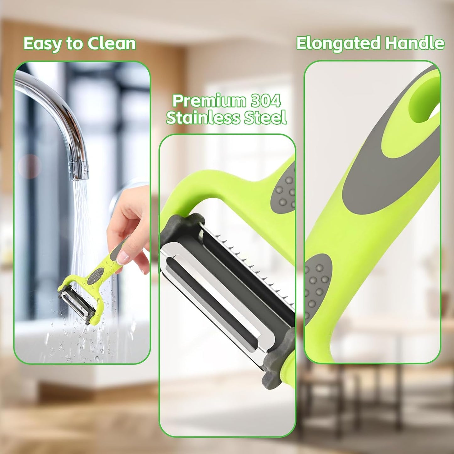 Kitchen Vegetable Peeler, Fruit Carrot Zucchini Cucumber Vegetable, Y Vegetable Peeler 3-in-1 Serrated Blade and Standard Blade Rotation Design, Non-Slip Grip