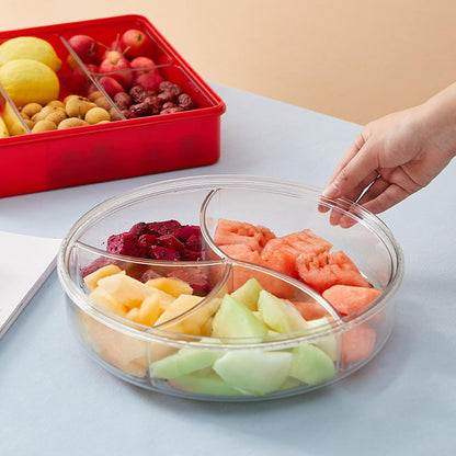5 Grid Round Rotating Snack Box, Divided Food Storage Container With Lid & Handle, Multi - compartment Serving Tray for Fruit Nut Candy Snack Party Household Use (White)