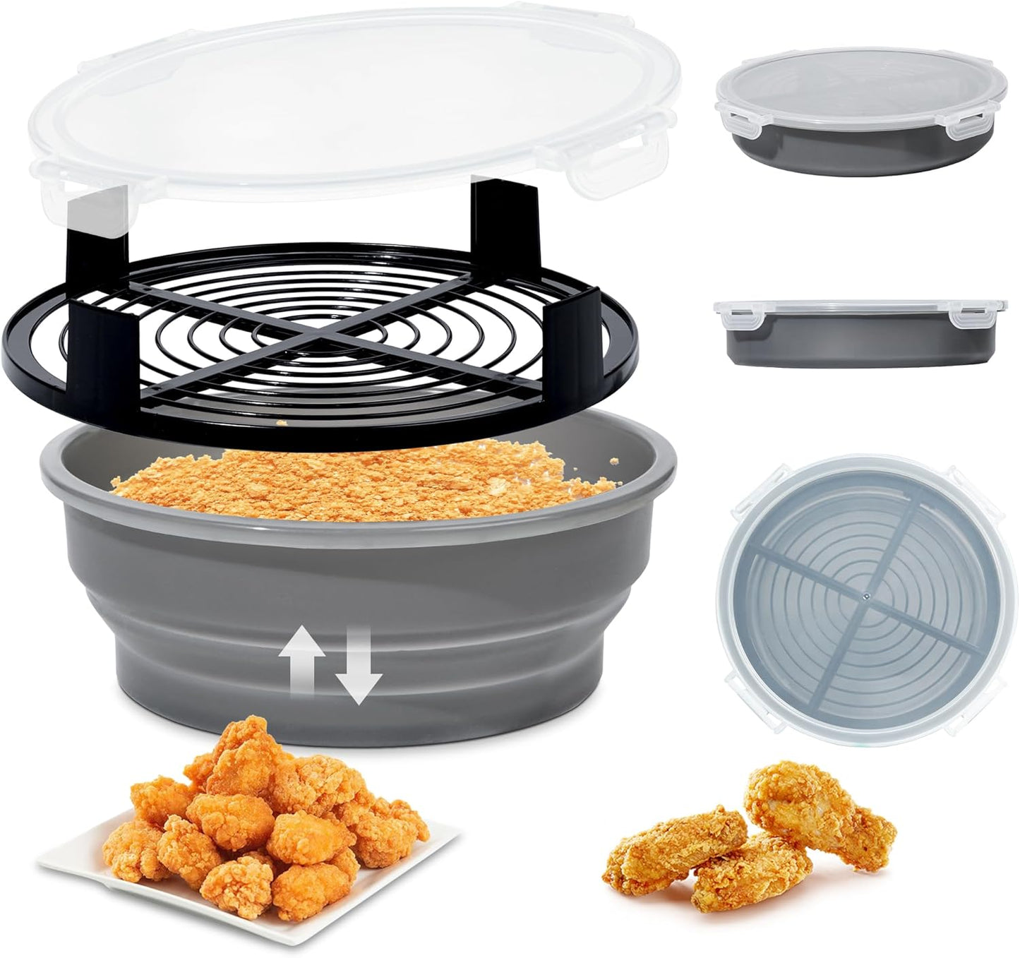 FJNATINH Collapsible Batter Bowl - Mess Free Better Breader Shaker Bowl with Lid Breading Shaker Container for Fried Fish, Fried Chicken, Onion Rings & More,No Leak,Easy to Store,Light Blue