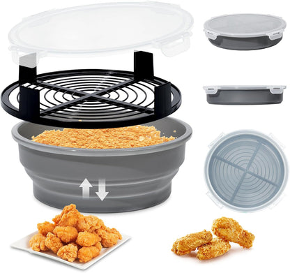 FJNATINH Collapsible Batter Bowl - Mess Free Better Breader Shaker Bowl with Lid Breading Shaker Container for Fried Fish, Fried Chicken, Onion Rings & More,No Leak,Easy to Store,Light Blue