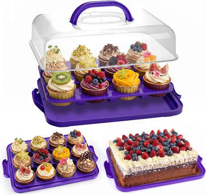 VGOODALL Cake Carrier with Lid and Handle, 12 Capacity Cupcake Carrier, 2-in-1 Rectangular Cupcake Holder for Pies Muffin Pizza Nuts Fruit, Dessert Storage Containers for Parties, Picnics, Baking