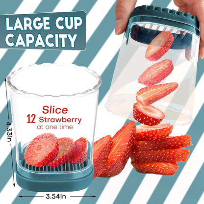 Creative Strawberry Slicer, Detachable Cutter with Push Plate (Teal)