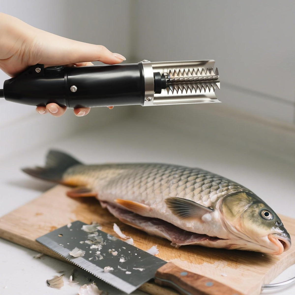 Electric Fish Scaler – 5500-7000 RPM High-Speed Stainless Steel Descaler, IPX5 Waterproof & 6-Sided Blades for Freshwater/Saltwater Fish – Kitchen & Commercial Use (Includes Adapter)