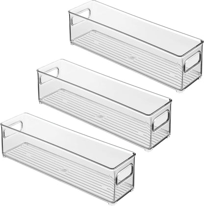 iDesign Stackable Fridge Bin with Handles - Ideal for Freezer or Pantry, Set of 2, Clear, Made in USA