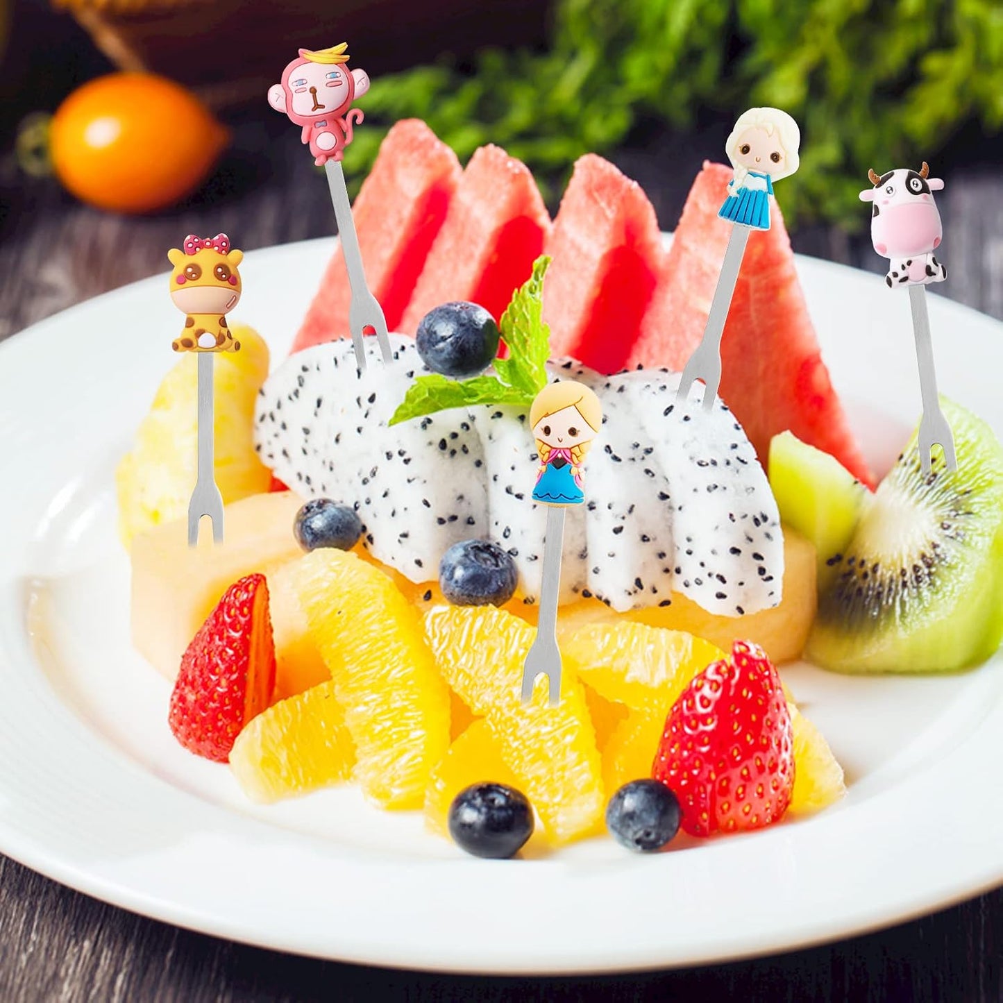 18 Pcs Food Picks for Kids with 3 Ceramic Jars, Set of 3 Cute Cartoon Fruit Forks Kids Stainless Steel, Animal Food Picks Fruit Picks for Kids Bento Picks for Appetizers