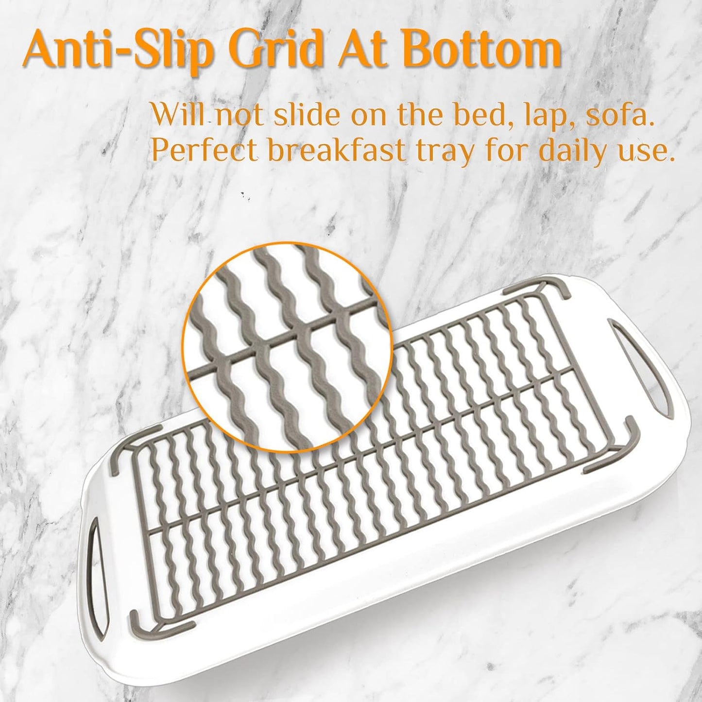 17.7" x 12.5" Anti-Slip Serving Trays with Handles, 3 Pcs X-Large Rectangular Food Serving Tray for Lap, Food Trays for Eating on Couch, Reusable and Durable, Grey