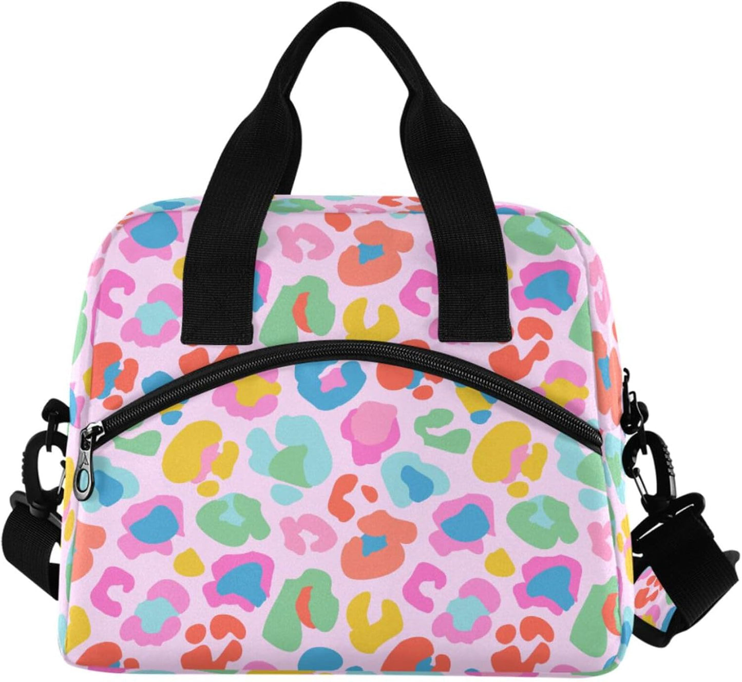 Colorful Leopard Insulated Lunch Bag Rainbow Animals Skin Print Reusable Cooler Lunch Tote Box with Shoulder Strap for Work Picnic School Beach