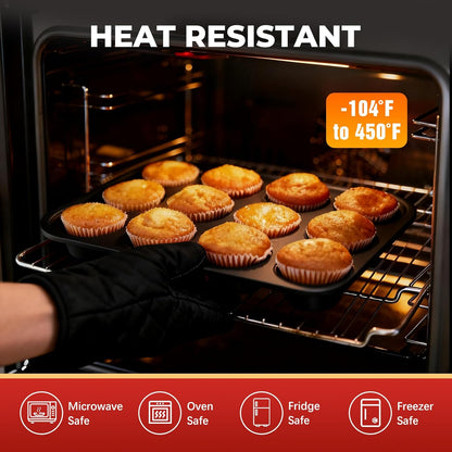 Silicone Muffin Pan for Baking: 12 Cup Muffin Pan with Metal Reinforced Frame, Regular Size Cupcake Egg Bites Molds for Baking, BPA Free Silicone Muffin Tray, Dishwasher Safe (1 Pack, Red)