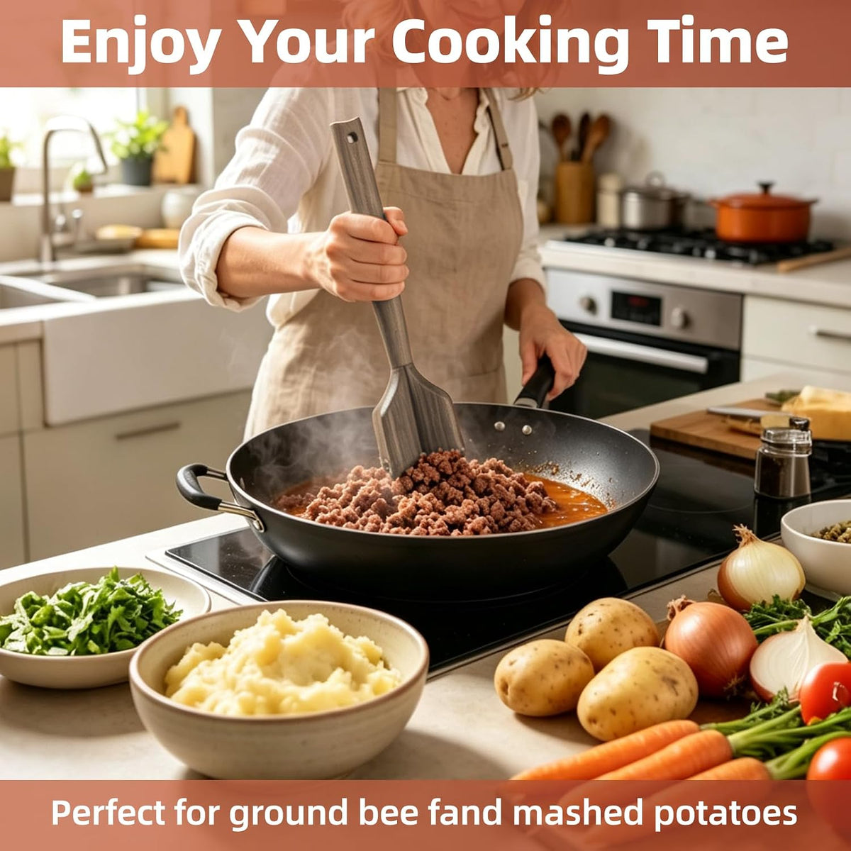 Wooden Meat Masher Ground Beef Masher Wooden Meat Chopper Hamburger Meat Chopper Kitchen Food Tenderizer Beef Burger Smasher Chicken Shredder Household Cooking Kitchen Utensils Gadget Tool