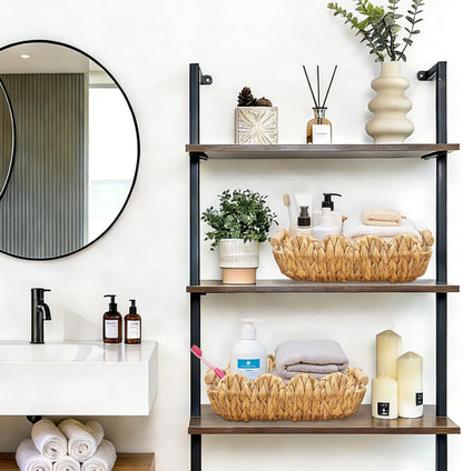 YRMT Water Hyacinth Shelves Storage Basket With Handles, Handmade Wicker Woven Baskets for Organizing Shelf, Pantry, Home Decor, Natural (2 Pack,15.8" x 13" x 5.1" IN)