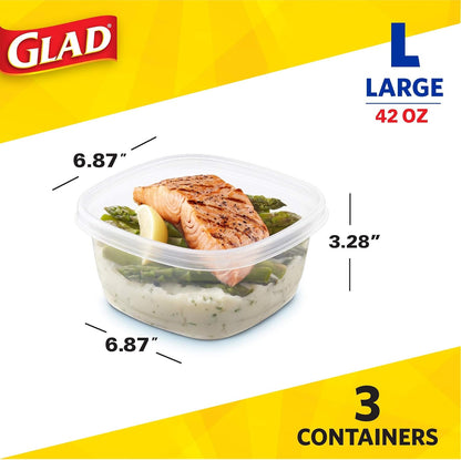 Glad GladWare To Go Snack Food Storage Containers with Lids, Medium Rectangle No BPA Plastic with Built-In Dressing Cup for Salads and Snacks, Microwave Dishwasher Safe, 24 Oz, 4 Count