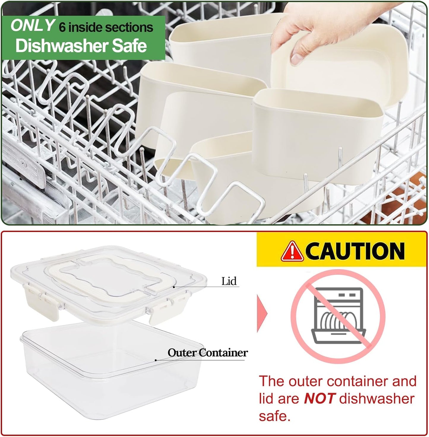 shopwithgreen 2Pcs Divided Serving Tray with Lid and Handle, Portable Snackle Box Snack Containers for Charcuterie, Party, Veggies, Snack, Fruit, Nuts, Candy, Chip, Entertaining, Picnic