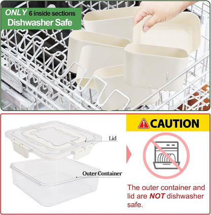 shopwithgreen 2Pcs Divided Serving Tray with Lid and Handle, Portable Snackle Box Snack Containers for Charcuterie, Party, Veggies, Snack, Fruit, Nuts, Candy, Chip, Entertaining, Picnic