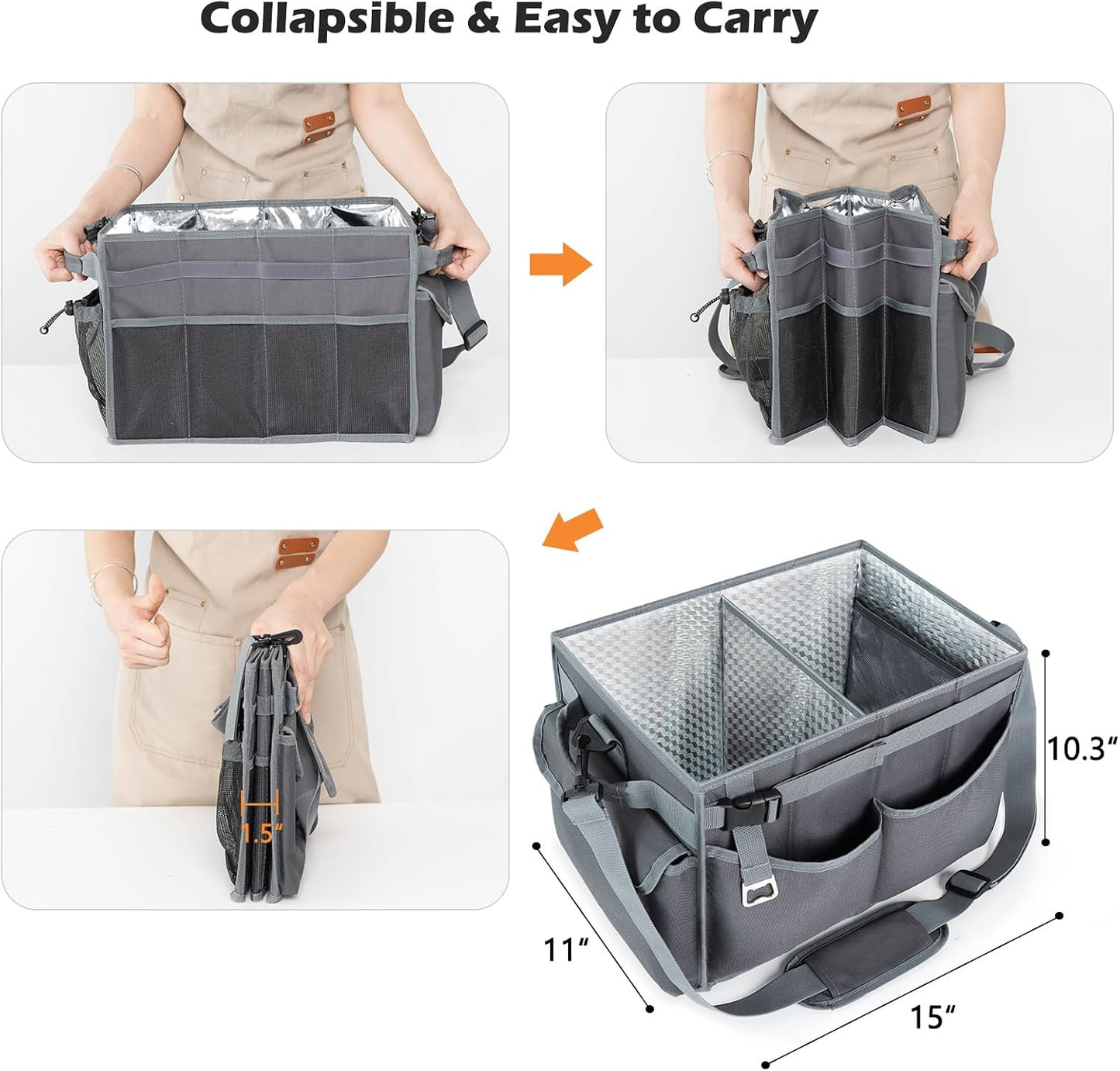 FREECOLSH Black Waterproof Caddy, 16" x 11" x 11", with Detachable Strap and Shoulder Pad for Carrying Utensils and Camping Supplies