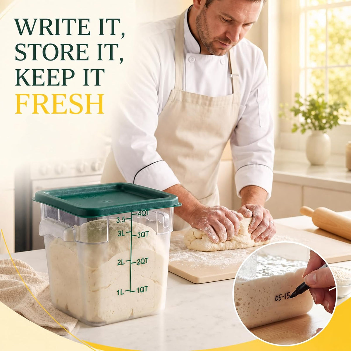 Ziliny 1 Pcs 4 Qt Clear Square Dough Proofing Container with Lid, Red