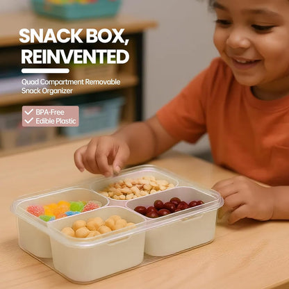 Snackle Box Container, Upgrade Dishwasher,Safe Snack Box for Adult Kids, 4 compartments Plastic Divided Serving Tray with Lid and Handle for Candy, Fruits, Snacks, Nuts,Small,White,1 Pack