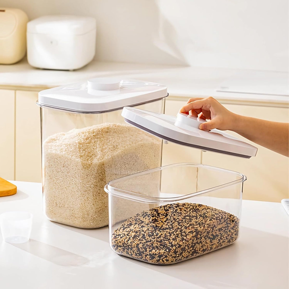 TBMAXS Versatile Storage Container Bin with Pop-up Lid & Scoop, Rice Flour Container Dog Cat Food Storage Container, Laundry Room Organization Household Essentials Kitchen Pantry Organizers