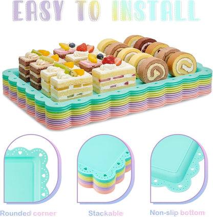 Yaomiao 12 Pcs Plastic Serving Trays for Party Pastel Food Tray Bulk 14x9 Rectangle Serving Food Tray Platter for Graduation Tea Party Cafeteria Kitchen Restaurant Dessert Coffee Fruit Cookie Snack