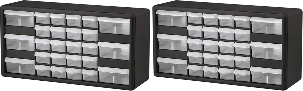 Akro-Mils 44-Drawer Plastic Drawer Storage Cabinet for Garage Organization, Bead Organizer, Building Bricks Storage, Teacher Toolbox, Makeup Organizer, 20" W x 6" D x 16" H, 10144 Black
