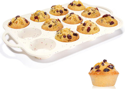 CAKETIME Mini Muffin Pan, Metal Reinforced Frame Mini Cupcake Pans 24 Cups Nonstick Muffin Silicone Molds with Handle for Baking Muffins, Cupcakes, Egg Bites 2 Pack