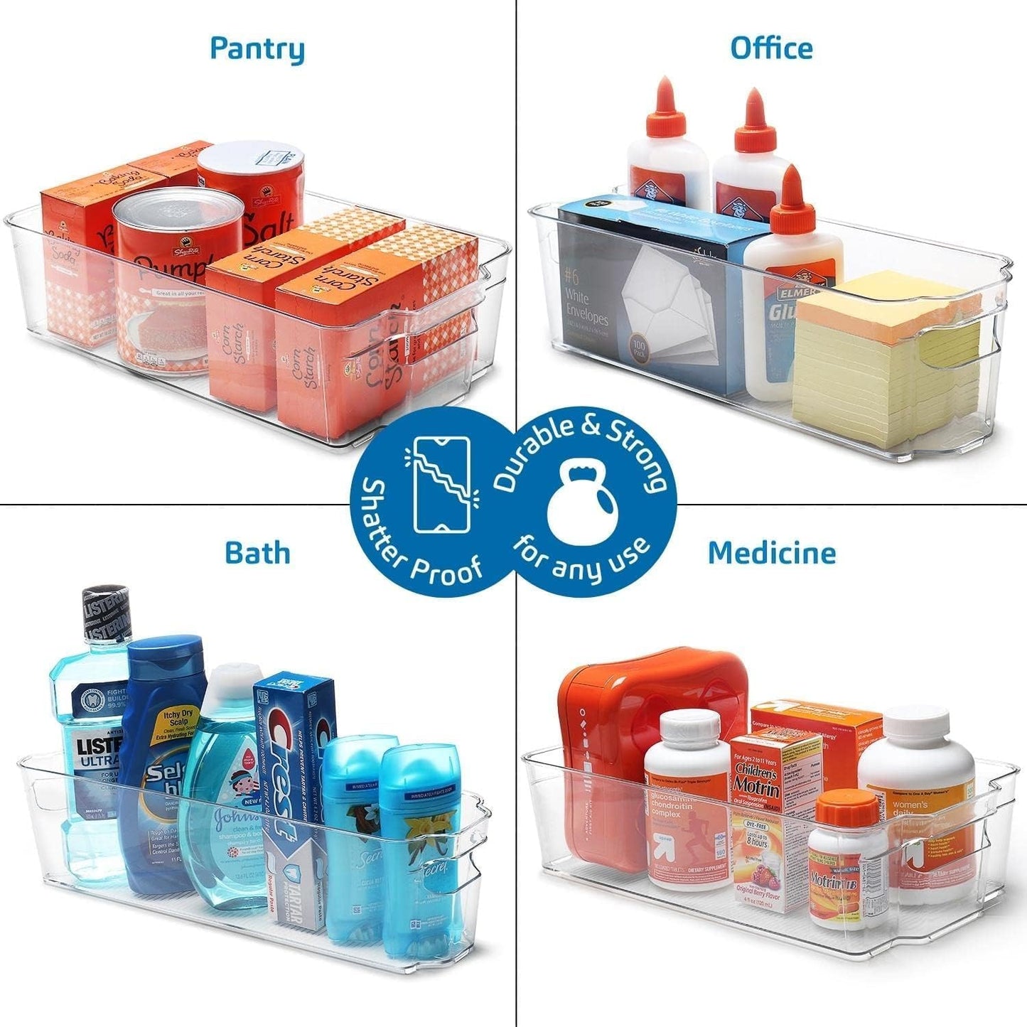Hearth & Harbor 28 Piece Fridge Organizer Bins - Set of 16 Clear Bins with 8 Shelf Liners, 2 White Boards and 2 Markers - Stackable Containers With Handles