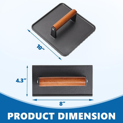 Cast Iron Square Burger Press&Rectangle Meat Press for Griddle Accessories