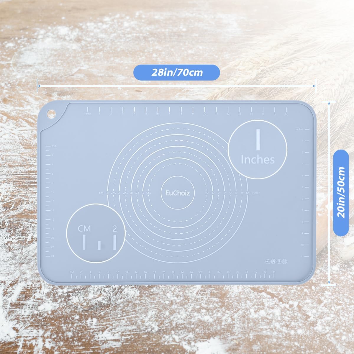 Silicone Pastry Mat 20"*16" Extra Thick Non Stick Baking Mat Food Grade Silicone Dough Rolling Bake Mat with Edge Heightening Blue