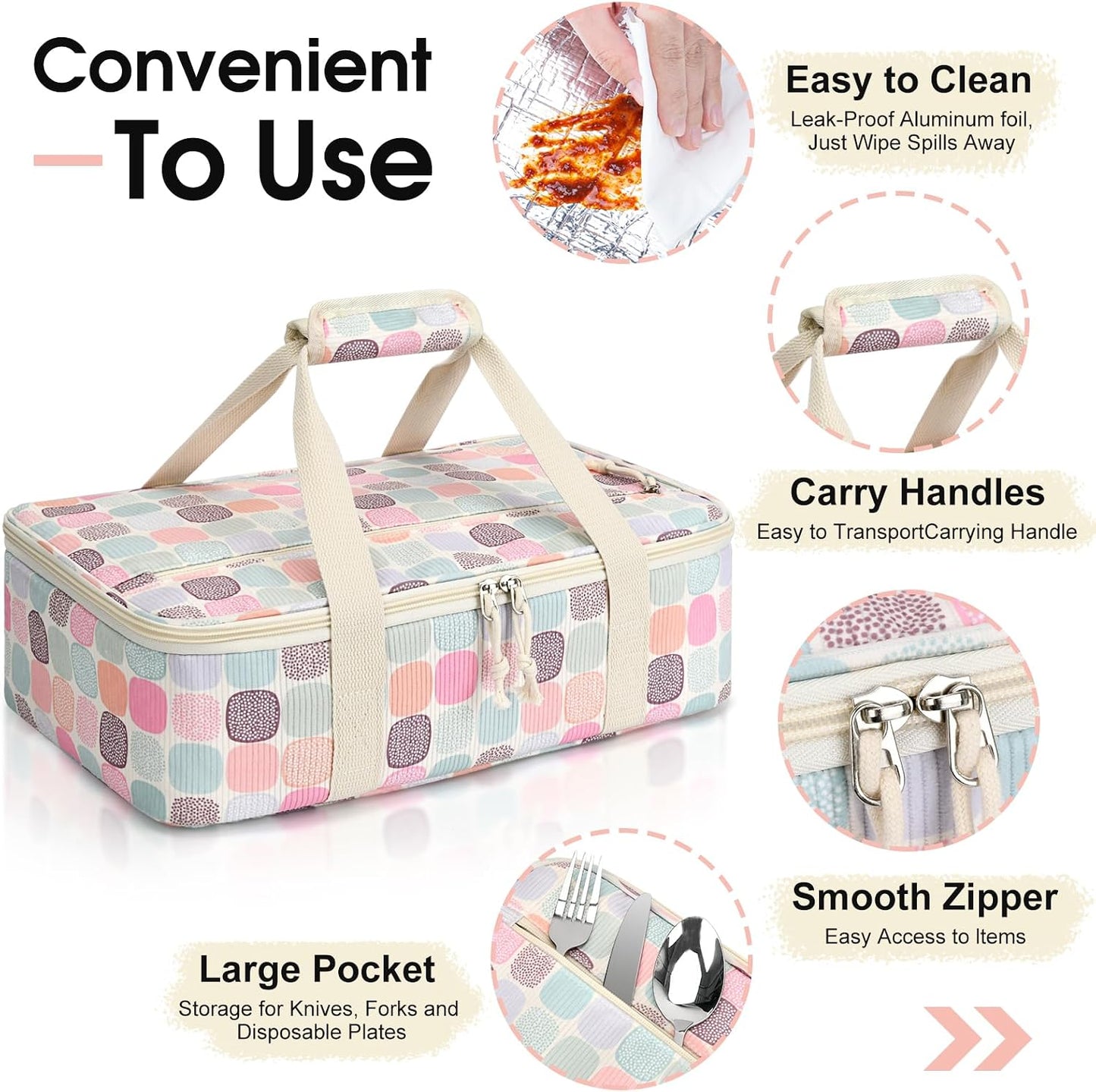 Insulated Casserole Carrier, Portable Casserole Carrier for Hot or Cold Food Lunch Tote Warmer or Cooler Bag, Lasagna Lunch Bag for Potluck Parties- Fits 9" x 13" Baking Dish-Charcoal Grey