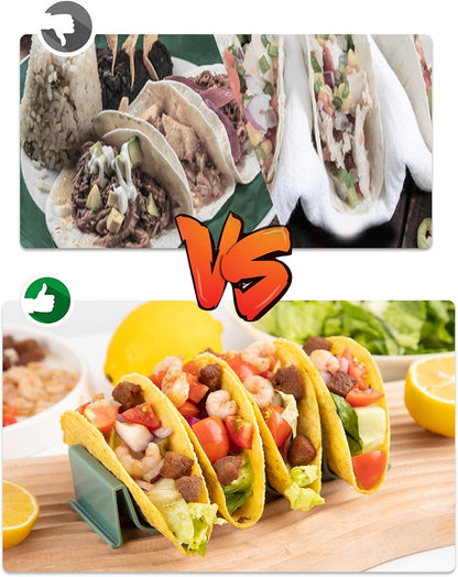Dark Green Taco Holder Stand - 2 Pack, Wave Shape Taco Tray for Party, Holds 4 Tacos Each, Dishwasher Safe & Stackable
