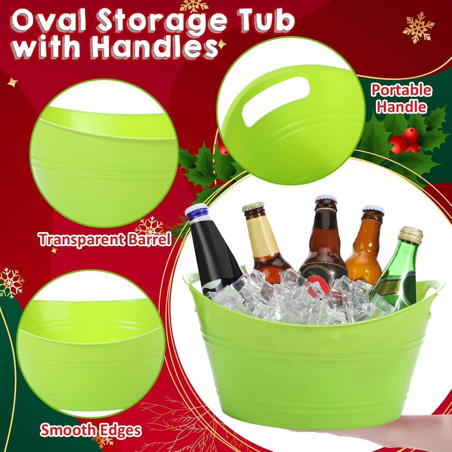 Norme 24 Pcs Oval Storage Tub with Handles, 4.5l Plastic Ice Buckets Bulk for Wine Beer Champagne Drink Cooler Beverage Storage Tub for Parties BBQ Weddings Party Outdoor Celebration(Blue & Red)