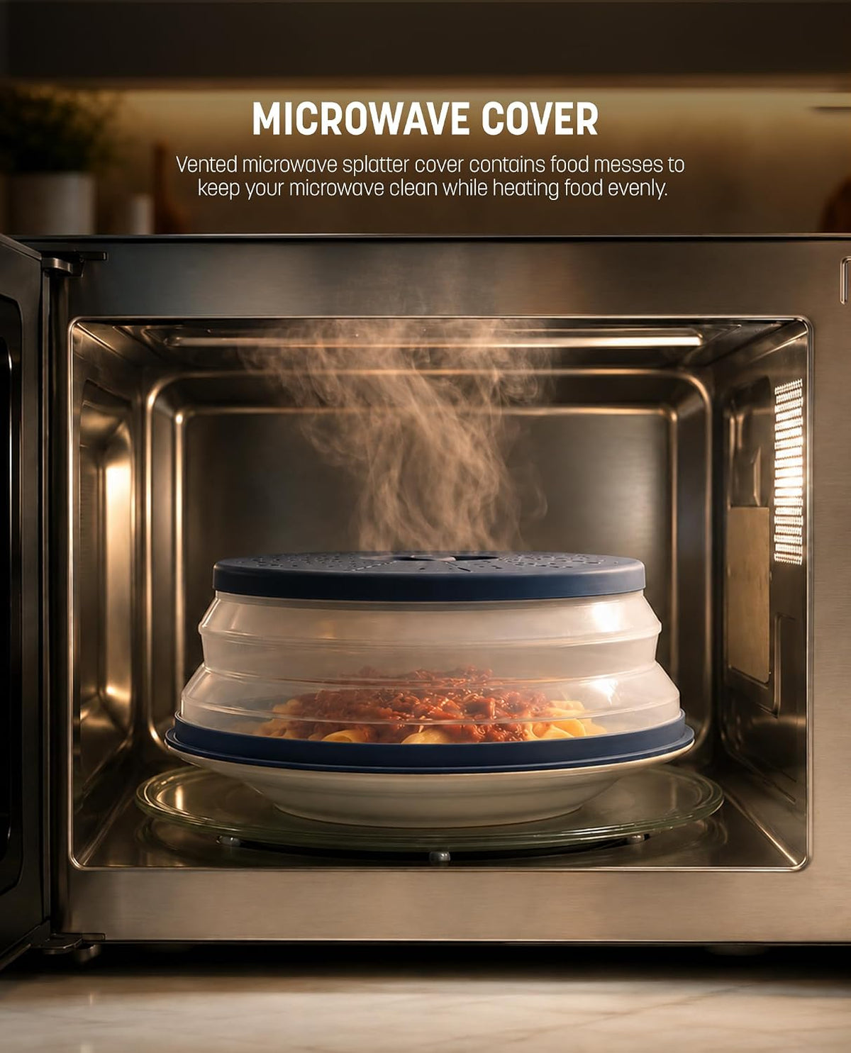 Gevoli Collapsible Microwave Splatter Cover with Strainer Draining Base (Gray)