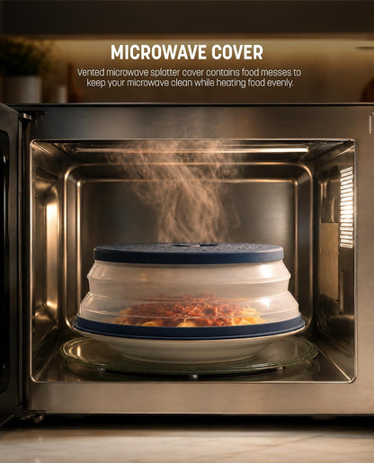 Gevoli Collapsible Microwave Splatter Cover with Strainer Draining Base (Gray)