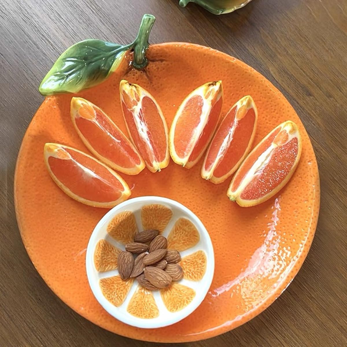 Ceramic Yellow Orange Chip and Dip Serving Trays, Appetizers and Cheeses Serving Platter, Ideal for Snacks, Veggies, Fruit -10 inches