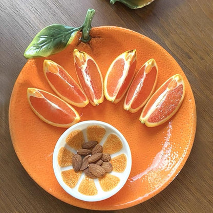 Ceramic Yellow Orange Chip and Dip Serving Trays, Appetizers and Cheeses Serving Platter, Ideal for Snacks, Veggies, Fruit -10 inches