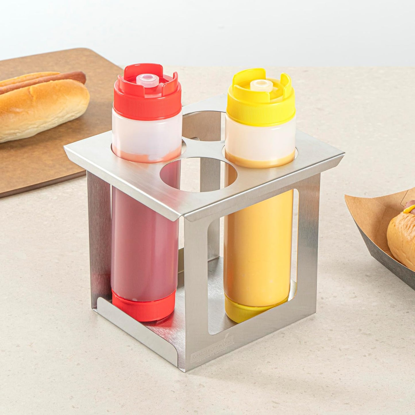 Restaurantware Stainless Steel Bottle Organizer - 1 Count - 6.299 x 7.087 x 0.394 Inches - Dishwasher-Friendly Condiment Holder - Kitchen Bottle Rack - Space-Saving Design - Silver