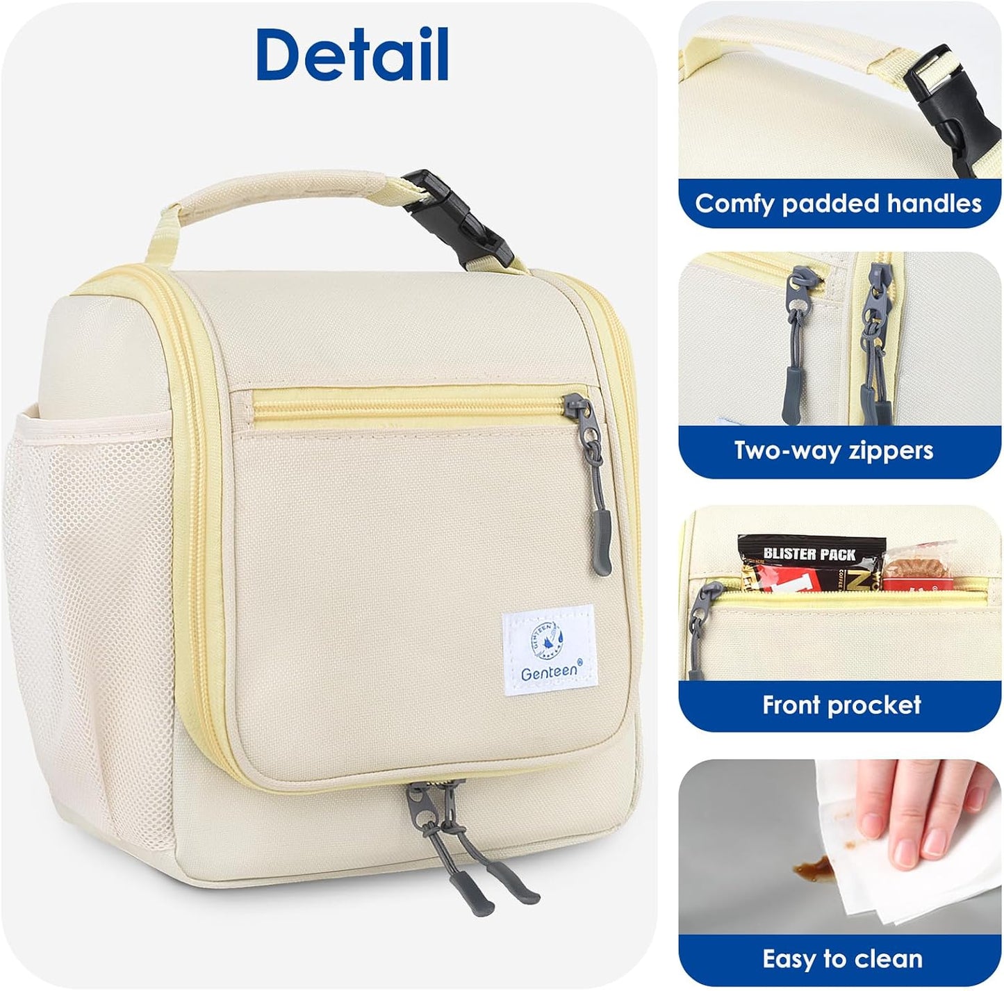 Genteen Kids Lunch Box, Insulated Lunch Bag for Kids, Toddler, Girl, and Boy; Holds Lunch Box, Water Bottle, & Snacks; Easy-Clean Water-Resistant Fabric & Multiple Zippered Pockets (Yellow Blue)