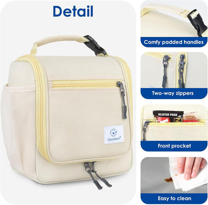 Genteen Kids Lunch Box, Insulated Lunch Bag for Kids, Toddler, Girl, and Boy; Holds Lunch Box, Water Bottle, & Snacks; Easy-Clean Water-Resistant Fabric & Multiple Zippered Pockets (Yellow Blue)