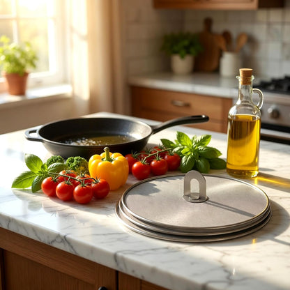 Homestia Splatter Screen for Kitchen, Stainless Steel Fine Mesh Splatter Screen for Frying Pan, 10” Grease Splatter Guard with Fold Flat Knob