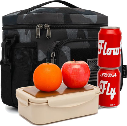 FlowFly Lunch Bag, Insulated Cooler, Thermal Lunch Box Tote with MOLLE/PALS Webbing, Adjustable Padded Shoulder Strap, for Tactical Men Women Adults and Boys Girls Kids (Cyan, Medium)