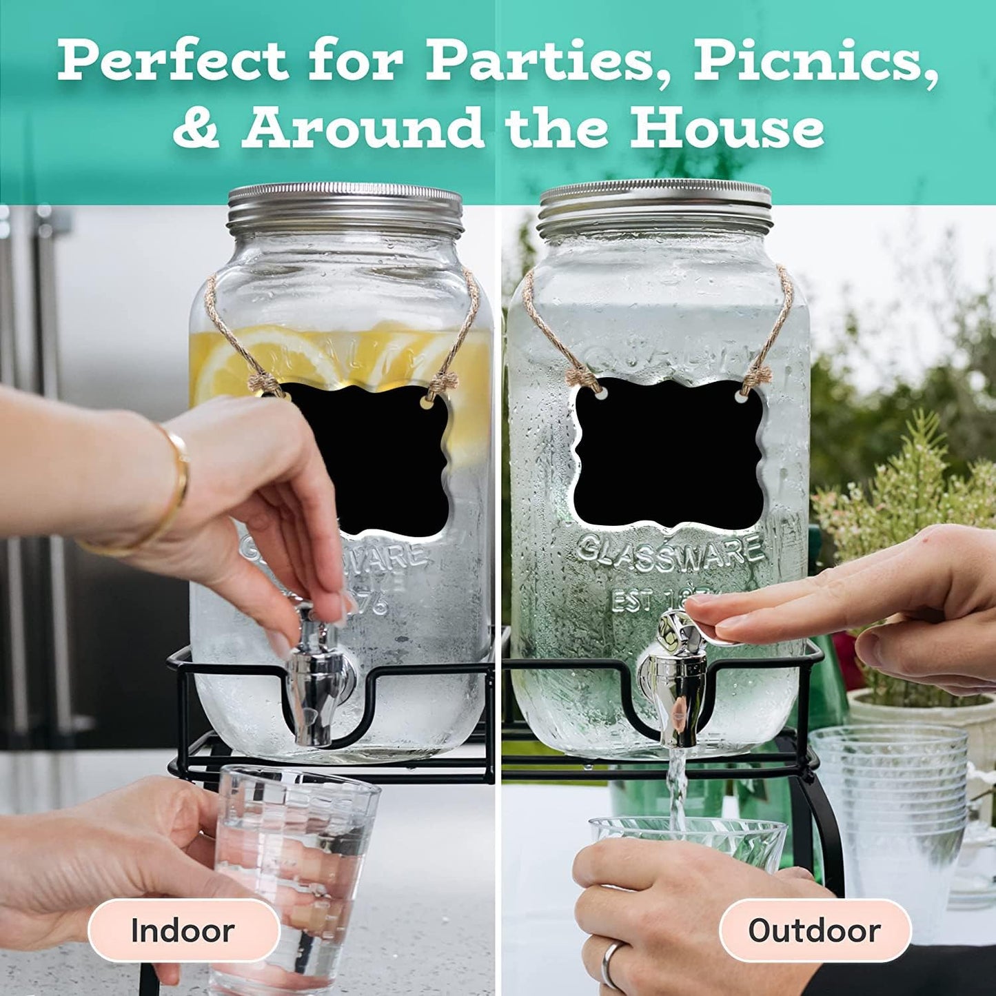 Estilo Gallon Drink Dispenser with Stand - Glass Beverage Dispenser with Stand for Weddings - Sun Tea Jar with Spigot 1 Gallon - Countertop Glass Water Dispenser for Lemonade and Parties