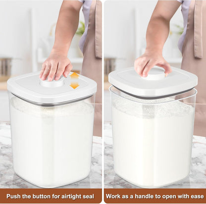 Airtight Rice Container 25 Lbs with Handle and Cup – 12.68Qt Large Flour Sugar Storage Container with Pop Up Seal & Hanging Lid Hooks, Clear Tall Food Storage Bin for Kitchen Pantry Organization