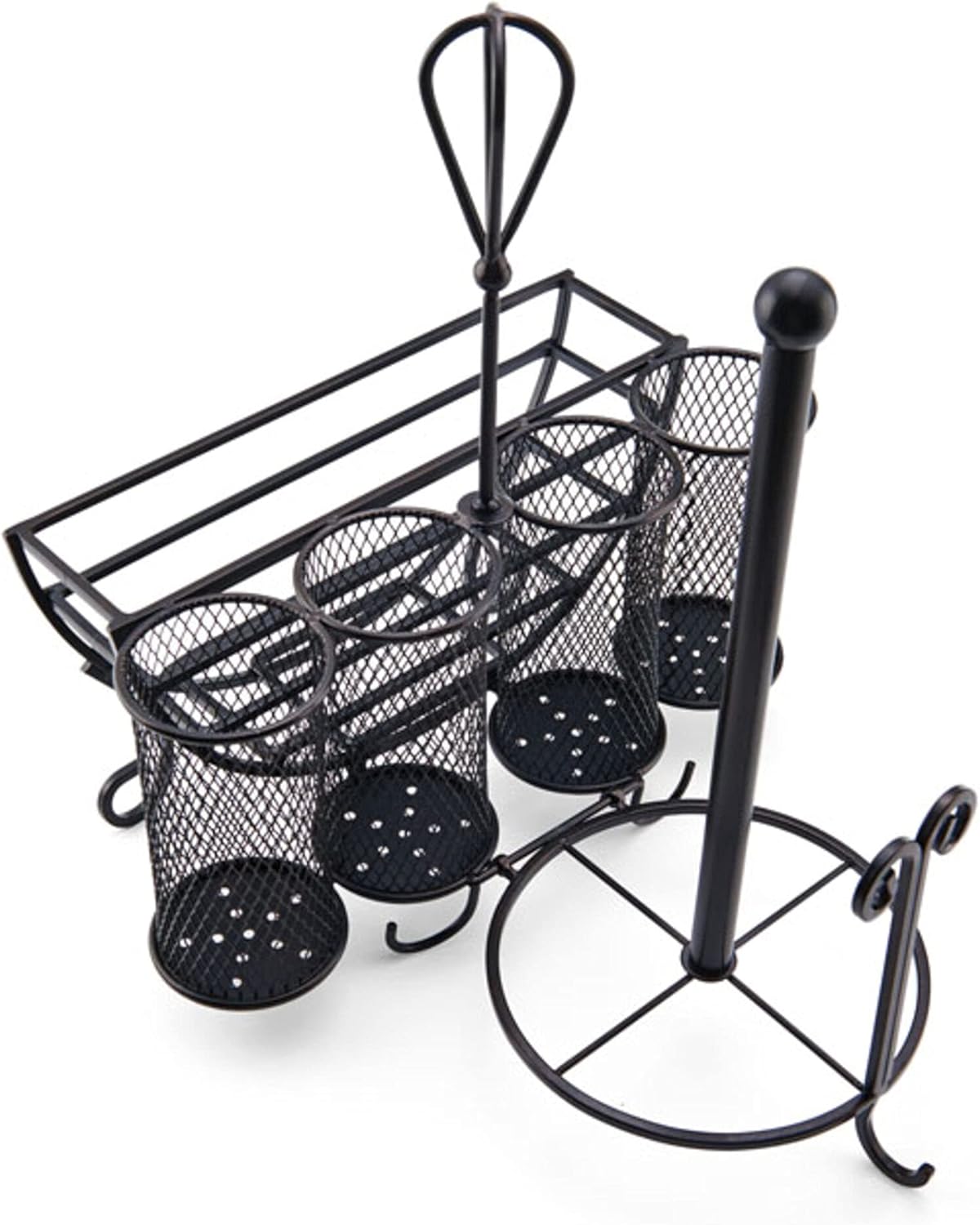 Mikasa Gourmet Basics Avilla Picnic Caddy, Antique Black Finish, Paper Plate Organizer with Flatware Canisters and Paper Towel Spindle, 15 x 14 x 13 in