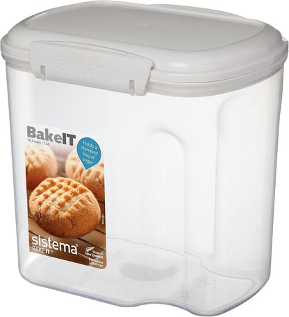 Sistema Flour and Sugar Storage Containers for Pantry with Lids and Measuring Cup, Dishwasher Safe, 13.7-Cup, White