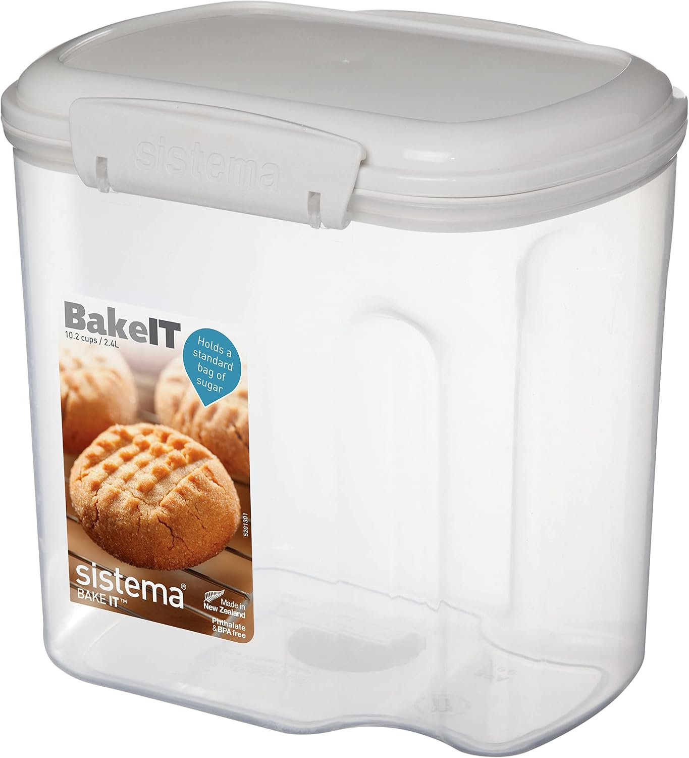 Sistema Flour and Sugar Storage Containers for Pantry with Lids and Measuring Cup, Dishwasher Safe, 13.7-Cup, White