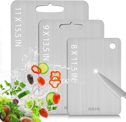 Kant Stainless Steel Cutting Board with Lip, Steel Cutting Boards for Kitchen Non-Toxic Dishwasher Safe Chopping & Kneading Board for Dough Meat/Vegetable/Fruit/Bread/Baking Gift-Ready(S+L)