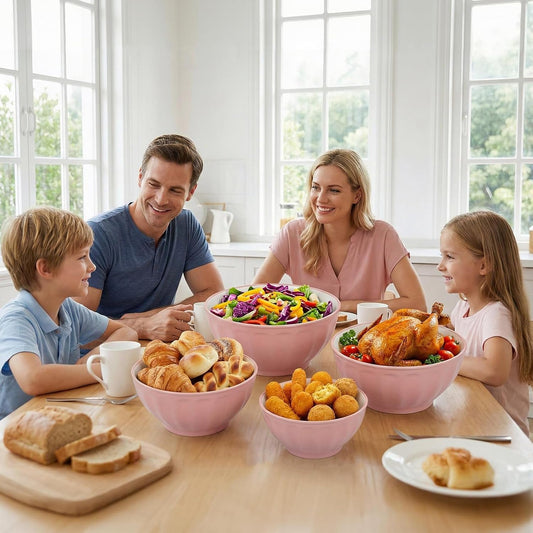 BoxedHome BPA Free Plastic Round Mixing Bowl with Lids, 12 Pack Nesting Bowls with Lids Set, Microwave and Dishwasher Safe Prep & Serving Bowls Great for Mixing, Baking, Serving (pinkish green, 12pcs)