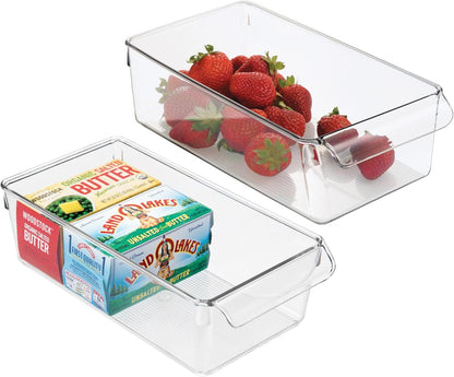 iDesign Fridge Storage Bin with Handle - Fridge Tray for Meats and Cheeses - Set of 2 - Clear