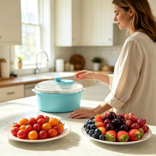 Manual Fruit and Vegetable Washer Cleaner 5L Capacity,with Spinner Brush, 30CM Fruit Washing Bowl with Strainer for Delicate Produce Strawberries, Berry, Grapes,Veggies,Potatoes,Ginger,Mushroom,Etc