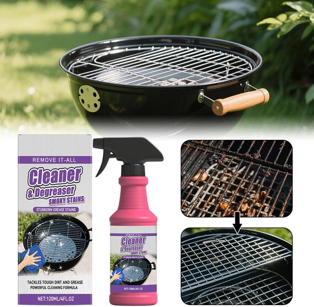 Fast-Acting Heavy-Duty Grill Degreaser Spray, 120ml BBQ Grill Cleaner, 𝐆rill and Smoker Cleaner and Degreaser,Safe for Stainless Steel & Porcelain, Removes Burnt Food & Grease (1 Pcs)